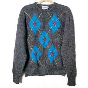 Vintage McGregor Mens Gray Wool Blend Argyle Print Grandpa Crew Neck Sweater XL